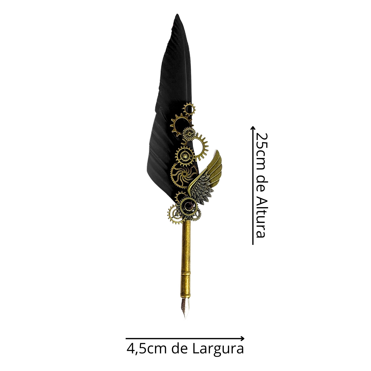Kit Caneta Tinteiro de Pena Preta com Engrenagens e Carimbo Kit Caneta Tinteiro de Pena Preta com Engrenagens e Carimbo